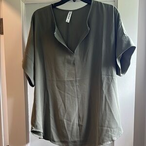 Zenana Premium Relaxed Gray Notched Collar Blouse